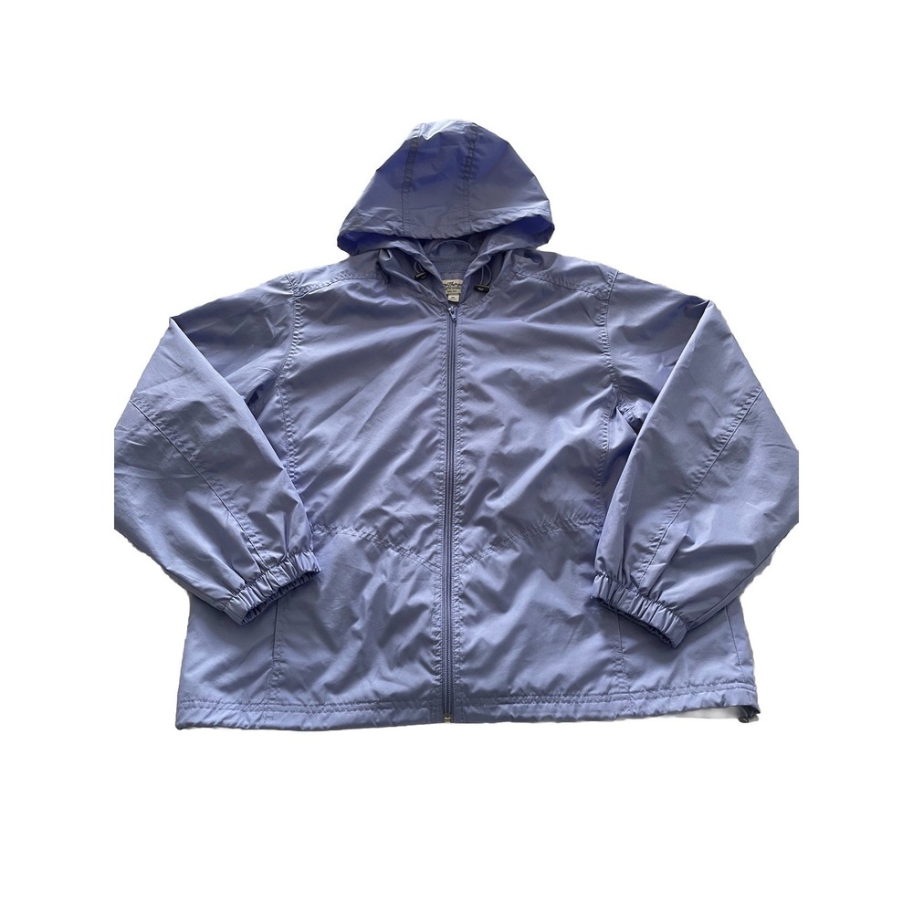 Vtg Windbreaker Jacket Womens Petite Large‎ Mesh Lined Lavender Hooded Full Zip